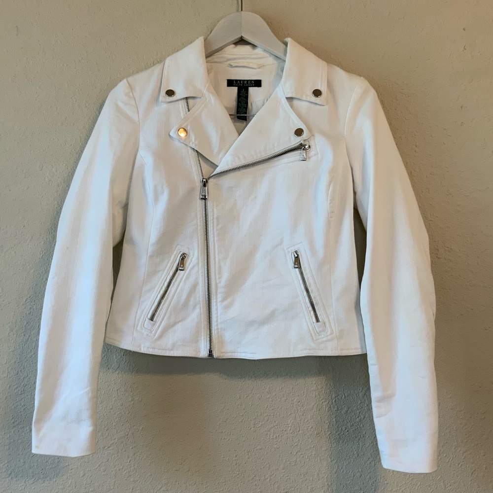 Ralph Lauren white denim biker jacket size 2
